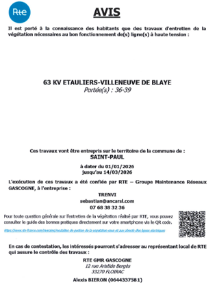 RTE - Avis Travaux d'élagage sur la commune
