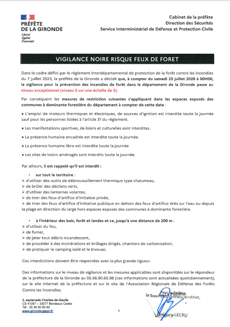 VIGILANCE NOIRE RISQUE FEUX DE FORET