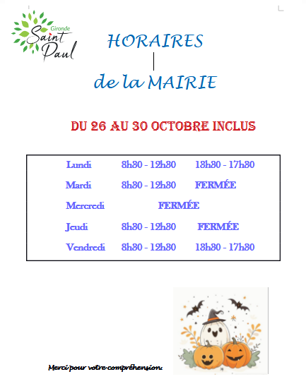 Horaires Toussaint
